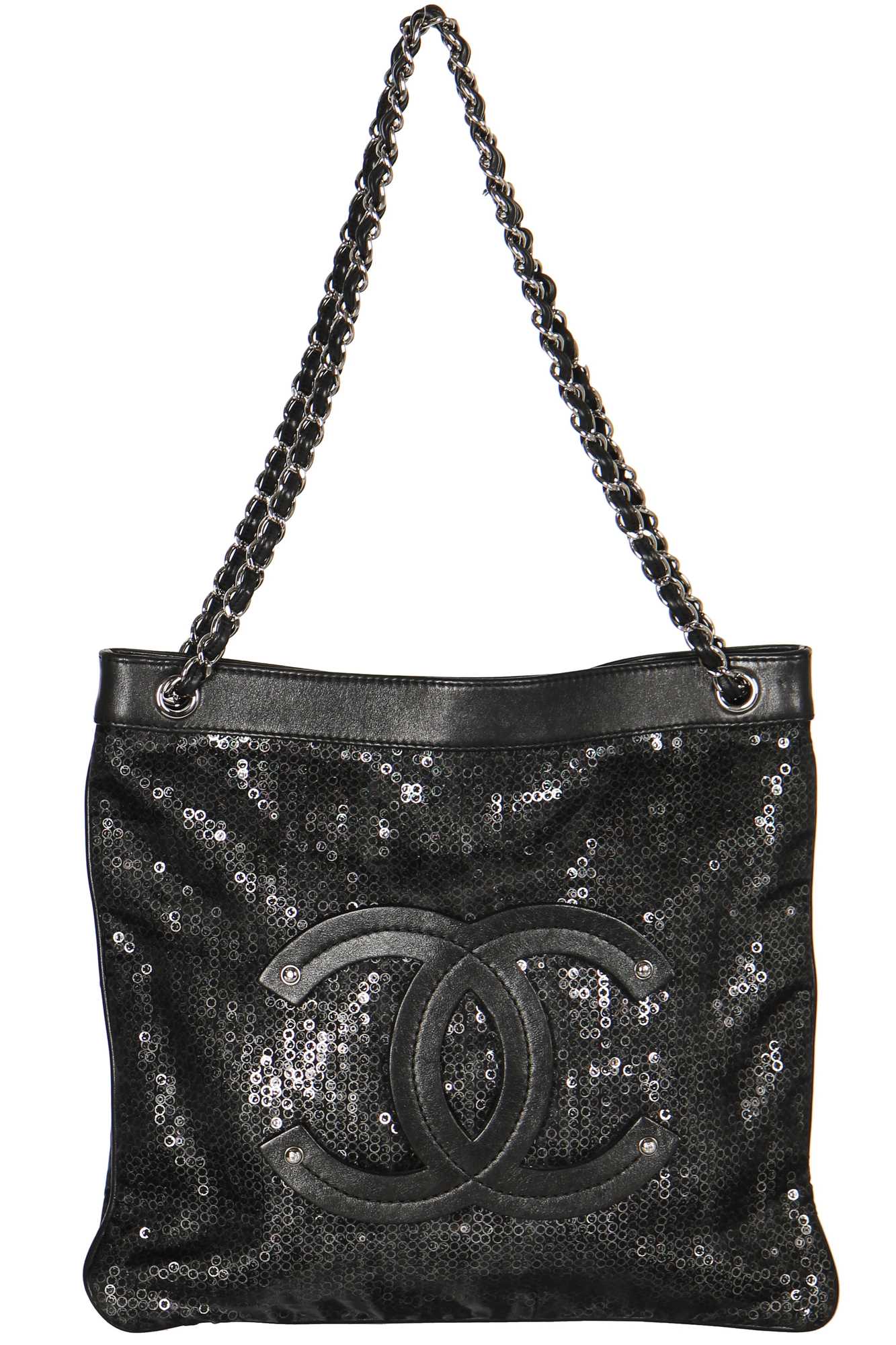 Lot 220 - A Chanel black leather and sequinned mesh