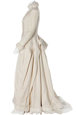 Lot 194 - Elizabeth Emanuel for Enya Victorian inspired ivory cashmere winter bridal gown, 1994