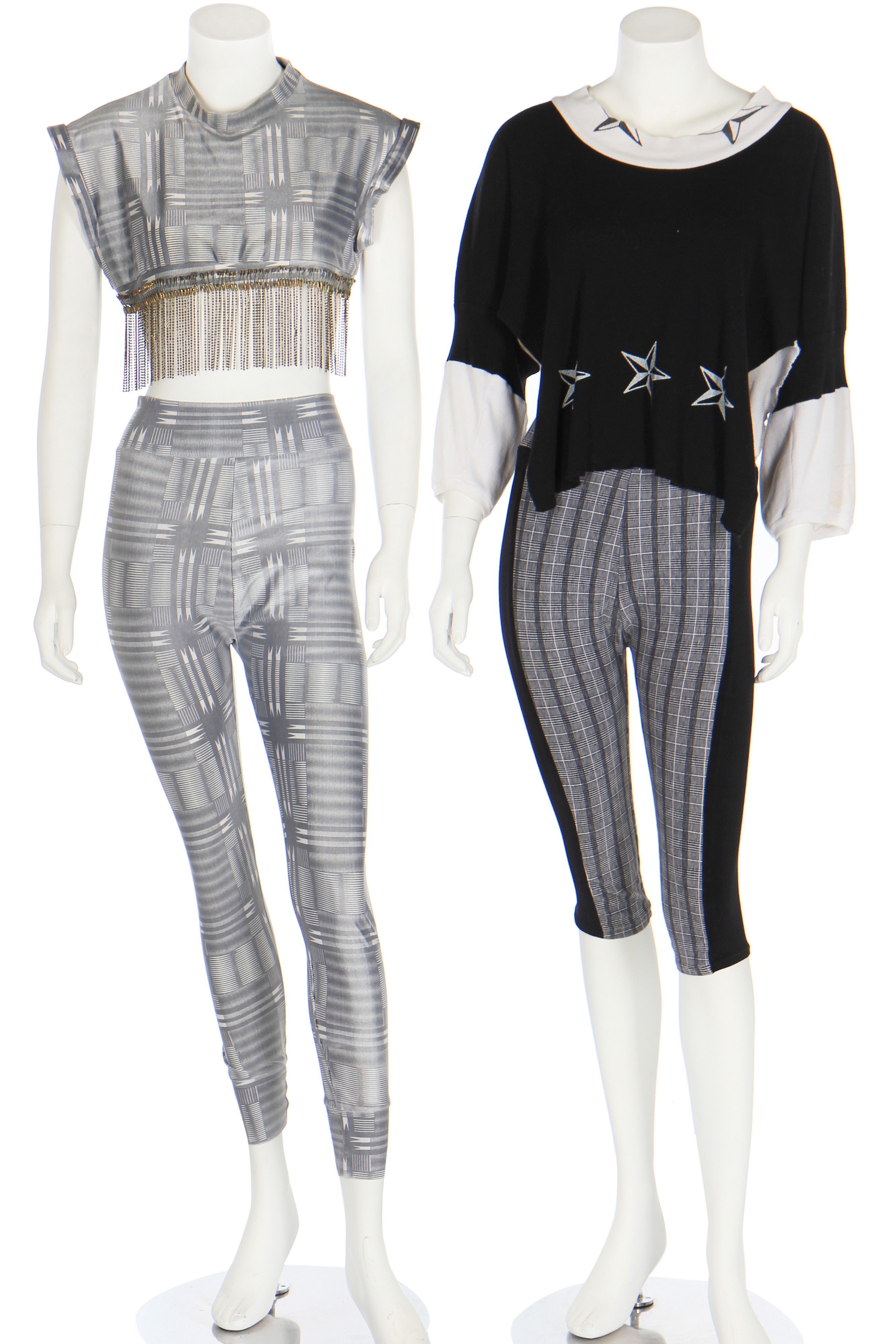 Vintage 1980's black spandex leggings, 70's white mesh tee…