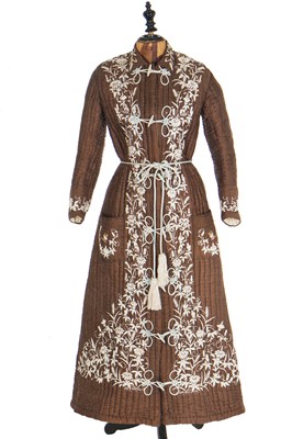 Lot 355 - An embroidered and quilted  tea gown, Japanese for the European market, circa 1900