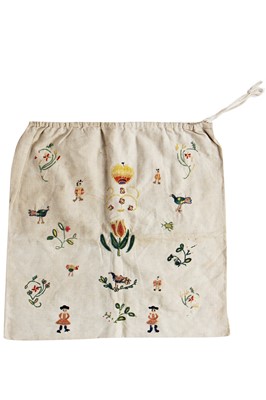 Lot 348 - A crewel embroidered fustian work bag, English, early 18th century