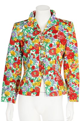 Lot 128 - An Yves Saint Laurent floral printed cotton-grosgrain jacket, Spring-Summer 1992