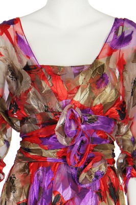 Lot 156 - A Frank Usher floral printed silk chiffon evening gown, circa 1980