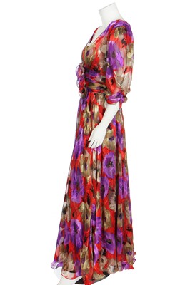 Lot 156 - A Frank Usher floral printed silk chiffon evening gown, circa 1980