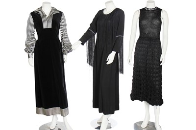 Lot 170 - A group of black evening wear with embellishments in shades of silver, red and gold, 1970s