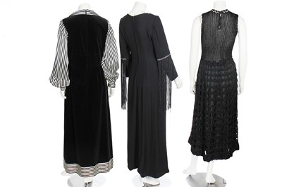 Lot 170 - A group of black evening wear with embellishments in shades of silver, red and gold, 1970s