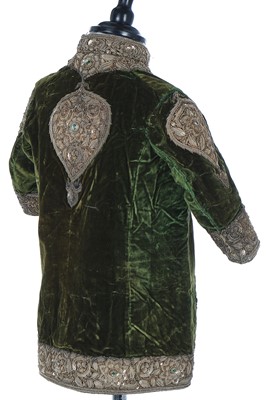 Lot 280 - A boy's embroidered olive-green velvet court coat, Indian, late 19th century