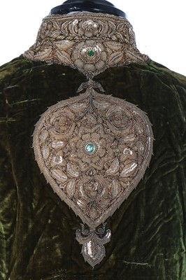 Lot 280 - A boy's embroidered olive-green velvet court coat, Indian, late 19th century