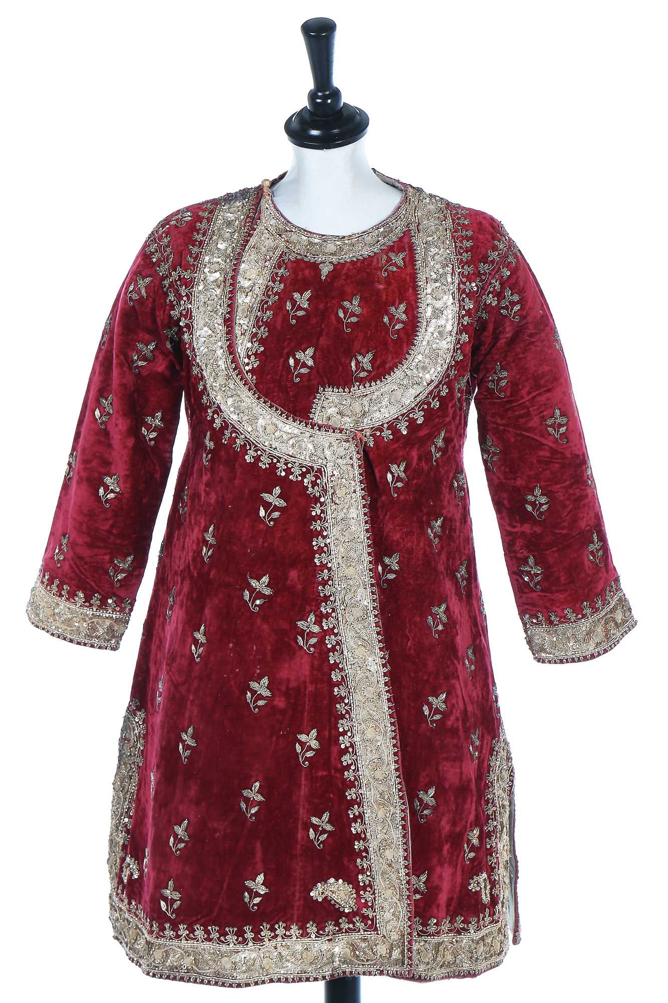 Lot 271 - A man's crimson velvet angarkha robe, Indian,