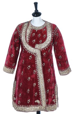 Lot 271 - A man's crimson velvet angarkha robe, Indian, late 19th century