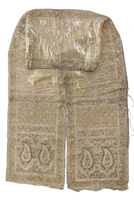 Lot 285 - An embroidered cloth of gold sash, Indian, late 19th century