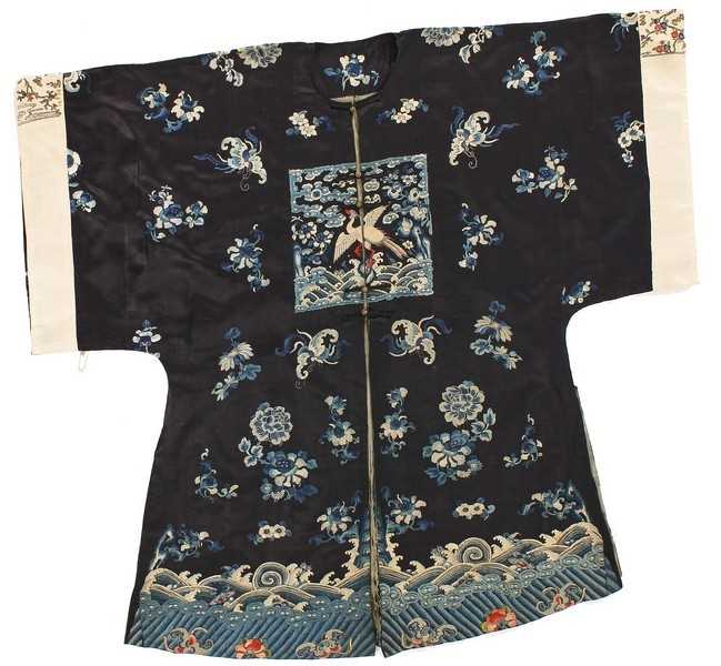 Lot 378 - A navy satin surcoat with embroidered civil