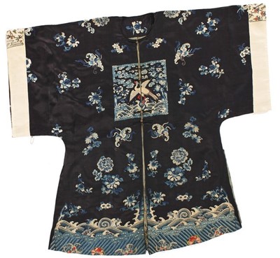 Lot 378 - A navy satin surcoat with embroidered civil...