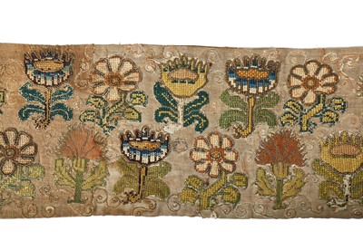 Lot 252 - An embroidered pelmet, English, early 17th century