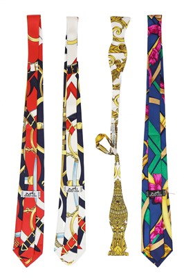 Lot 93 - Three Hermès printed silk ties, 1980s-90s
