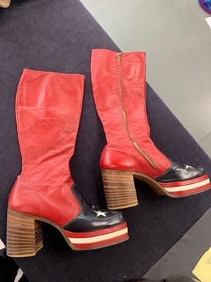 Lot 99 - A pair of men's 'star spangled banner' leather platform boots, 1970s