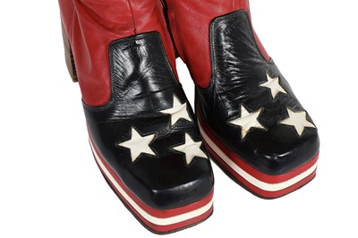 Lot 99 - A pair of men's 'star spangled banner' leather platform boots, 1970s