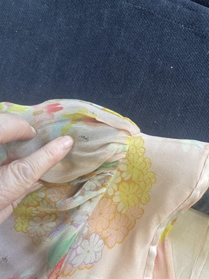 Lot 214 - Two bias-cut floral printed chiffon dresses, 1930s