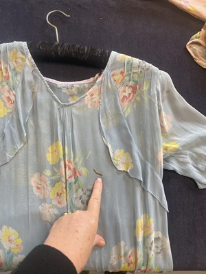 Lot 214 - Two bias-cut floral printed chiffon dresses, 1930s