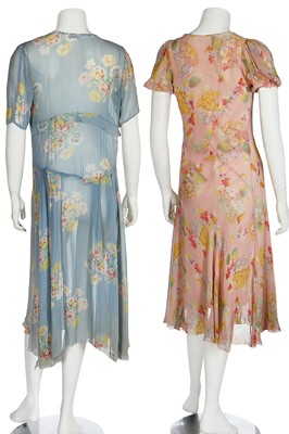 Lot 214 - Two bias-cut floral printed chiffon dresses, 1930s