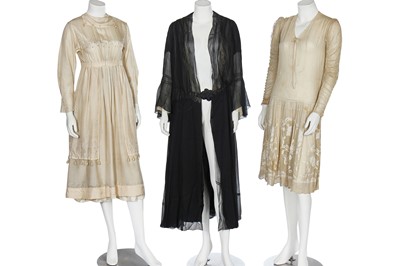 Lot 214 - Two bias-cut floral printed chiffon dresses, 1930s