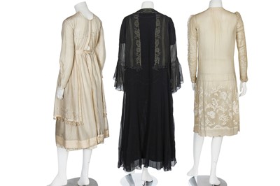Lot 214 - Two bias-cut floral printed chiffon dresses, 1930s