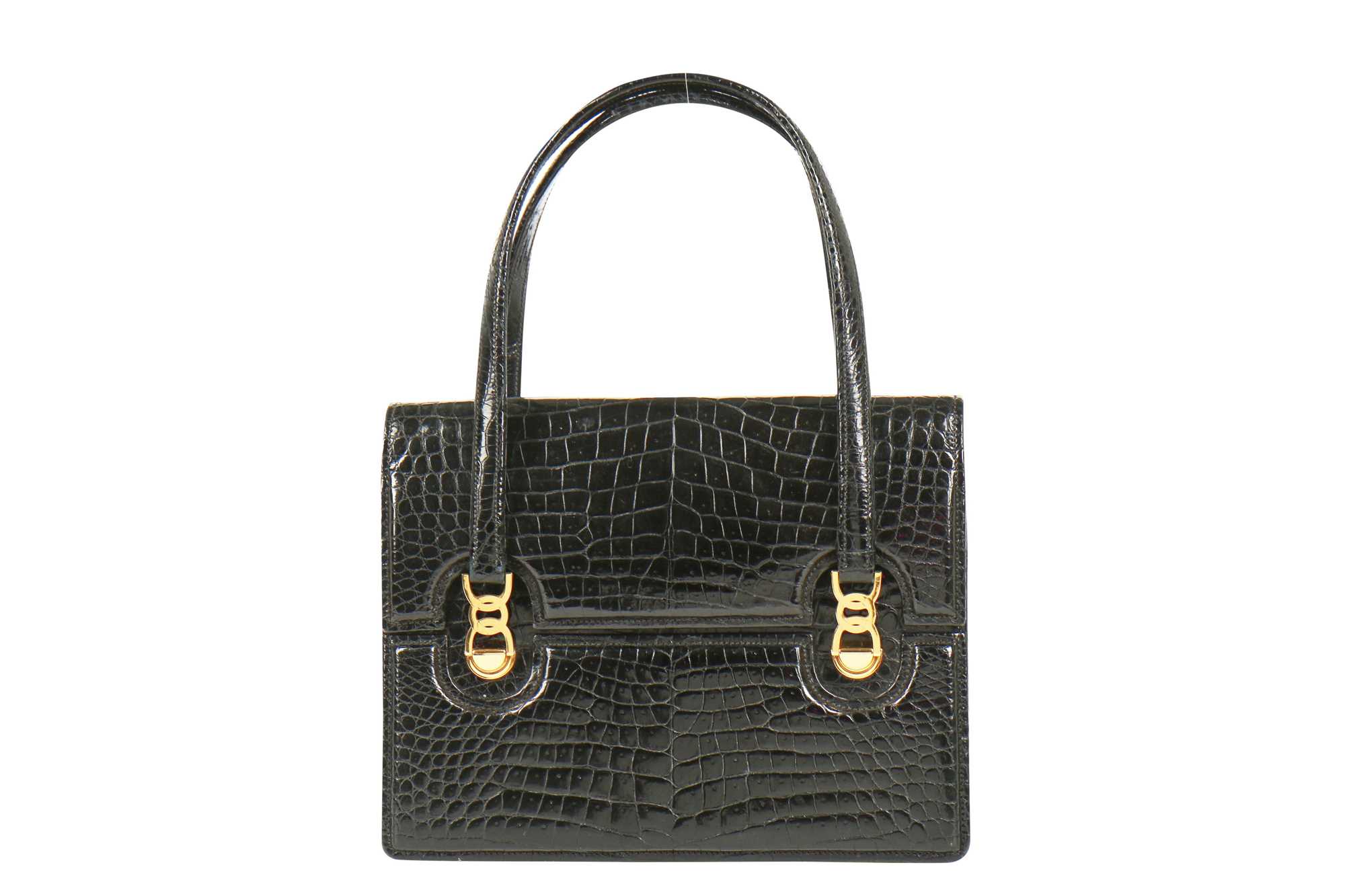Lot 13 - A Gucci black crocodile handbag, 1960s
