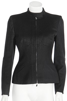 Lot 49 - An Alexander McQueen black silk patchwork jacket, circa 2003