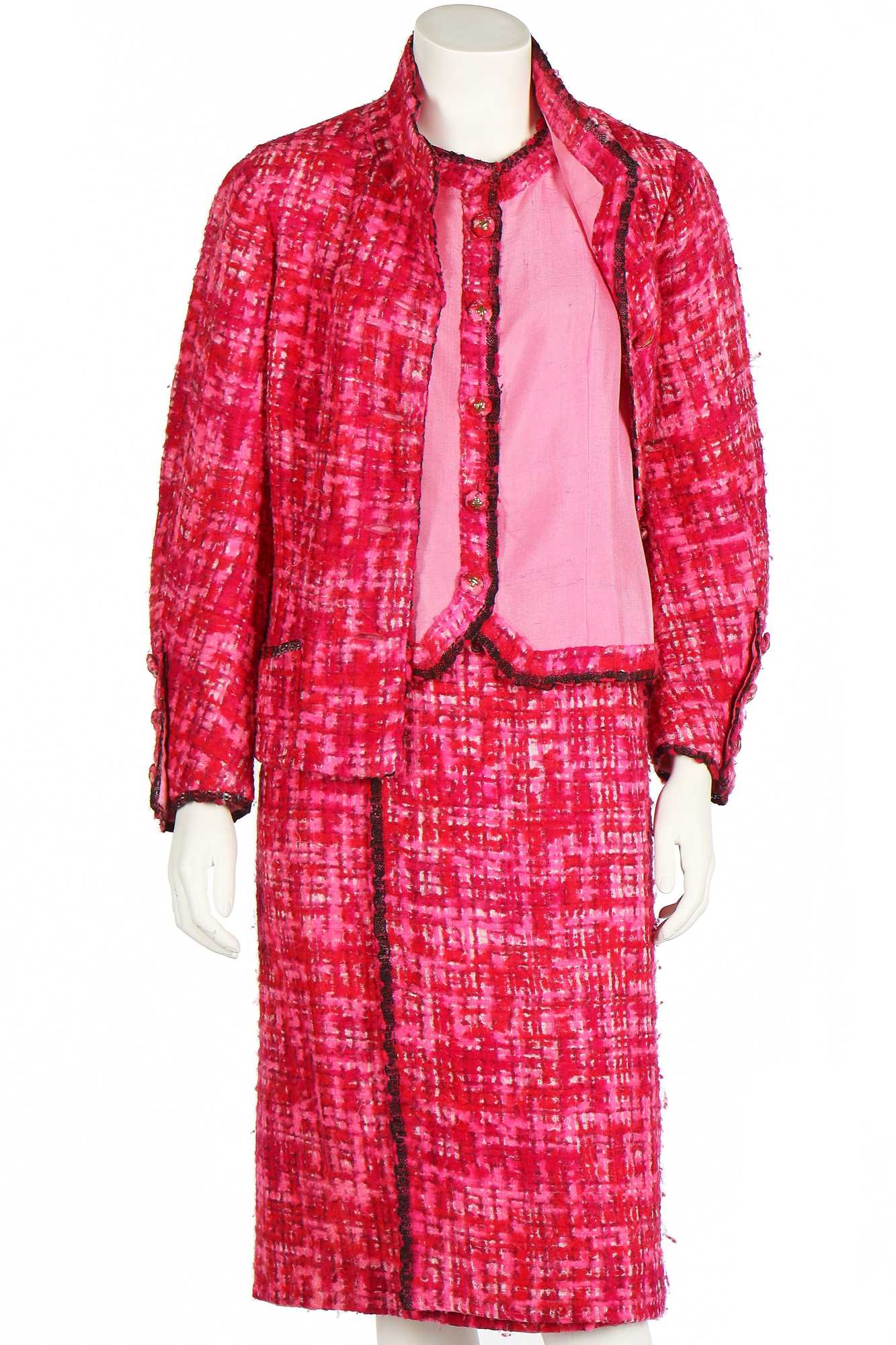 Click for high resolution Lot 8 - A Chanel couture shocking-pink tweed suit, Spring-Summer 1966
