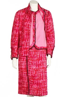 Lot 8 - A Chanel couture shocking-pink tweed suit, Spring-Summer 1966