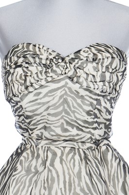 Lot 78 - A Jacques Fath zebra-stripe printed chiffon cocktail dress, mid 1950s