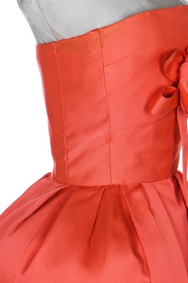 Lot 84 - A Christian Dior by Yves Saint Laurent couture coral silk-faille evening gown, model 'Rose de Feu', Spring-Summer 1959