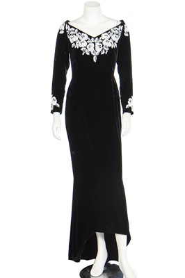 Lot 131 - A Catherine Walker black silk-velvet evening gown, circa 1990