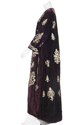 Lot 292 - An embroidered purple cotton-velvet wedding robe, Turkish, Ottoman, 1910s