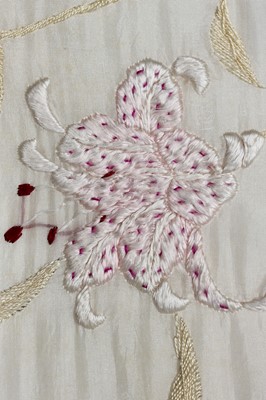 Lot 237 - A burgundy velvet robe appliquéd with large gilt-thread embroidered cranes amongst lily pads, Japanese, probably 1910s