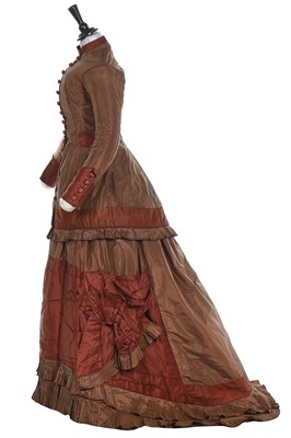 Lot 239 - A Nicaud of Paris brown taffeta day dress, late 1870s