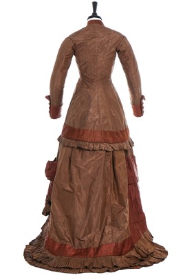 Lot 239 - A Nicaud of Paris brown taffeta day dress, late 1870s
