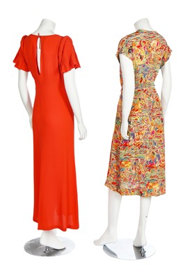 Lot 205 - Eight dresses, mainly in shades of burnt-orange and black, 1940s