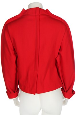 Lot 69 - A Comme des Garçons red cotton-blend jacket, 'Flat' or '2D' collection, Autumn-Winter 2012-13