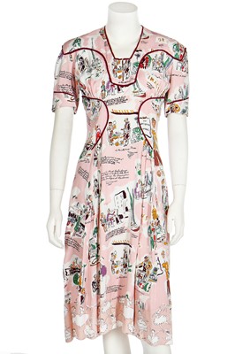 Lot 202 - A dress of Jacqmar 'Images de Paris' printed cotton, mid 1940s
