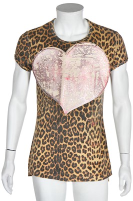 Lot 101 - A Westwood leopard-printed plush t-shirt with large appliquéd heart to front, 1993