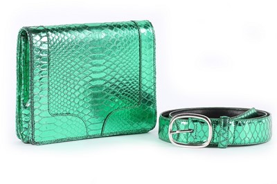 Lot 11 - A Dries Van Noten metallic green faux...