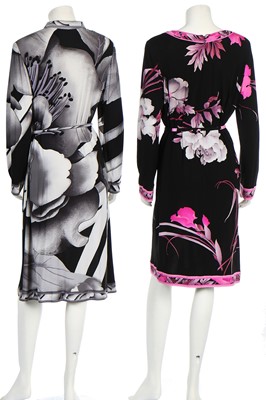 Lot 155 - Two Leonard printed silk-jersey dresses with tie-belts, 1980s