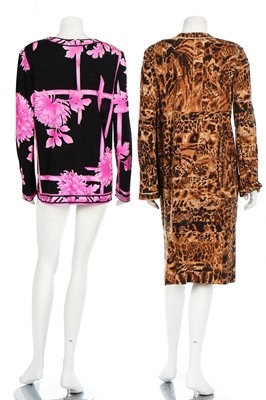 Lot 155 - Two Leonard printed silk-jersey dresses with tie-belts, 1980s