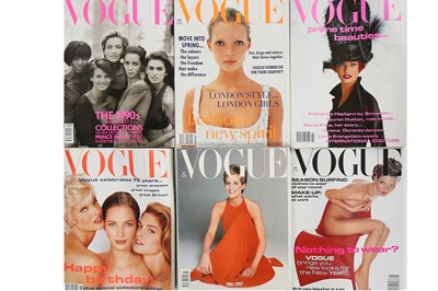 Lot 385 - A large group of British Vogue magazines, complete runs, 1990 to 2000