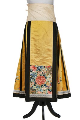 Lot 308 - A good embroidered yellow satin skirt, Chinese, circa 1900