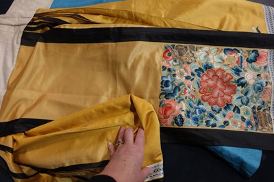 Lot 308 - A good embroidered yellow satin skirt, Chinese, circa 1900