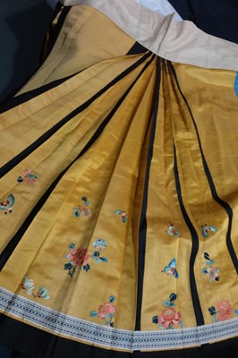 Lot 308 - A good embroidered yellow satin skirt, Chinese, circa 1900