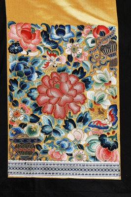 Lot 308 - A good embroidered yellow satin skirt, Chinese, circa 1900