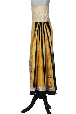 Lot 308 - A good embroidered yellow satin skirt, Chinese, circa 1900